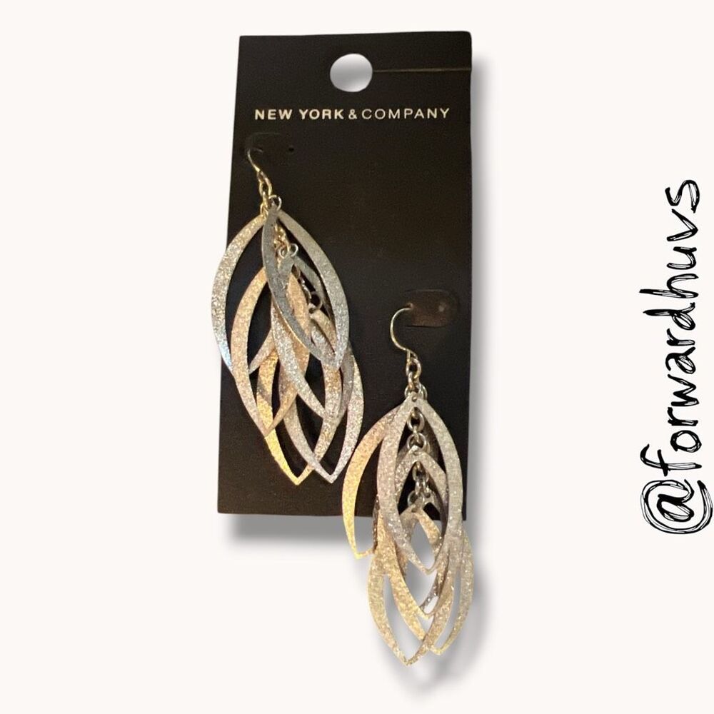 New York & Company Glitter Layered Leaf Dangle Earrings NWT